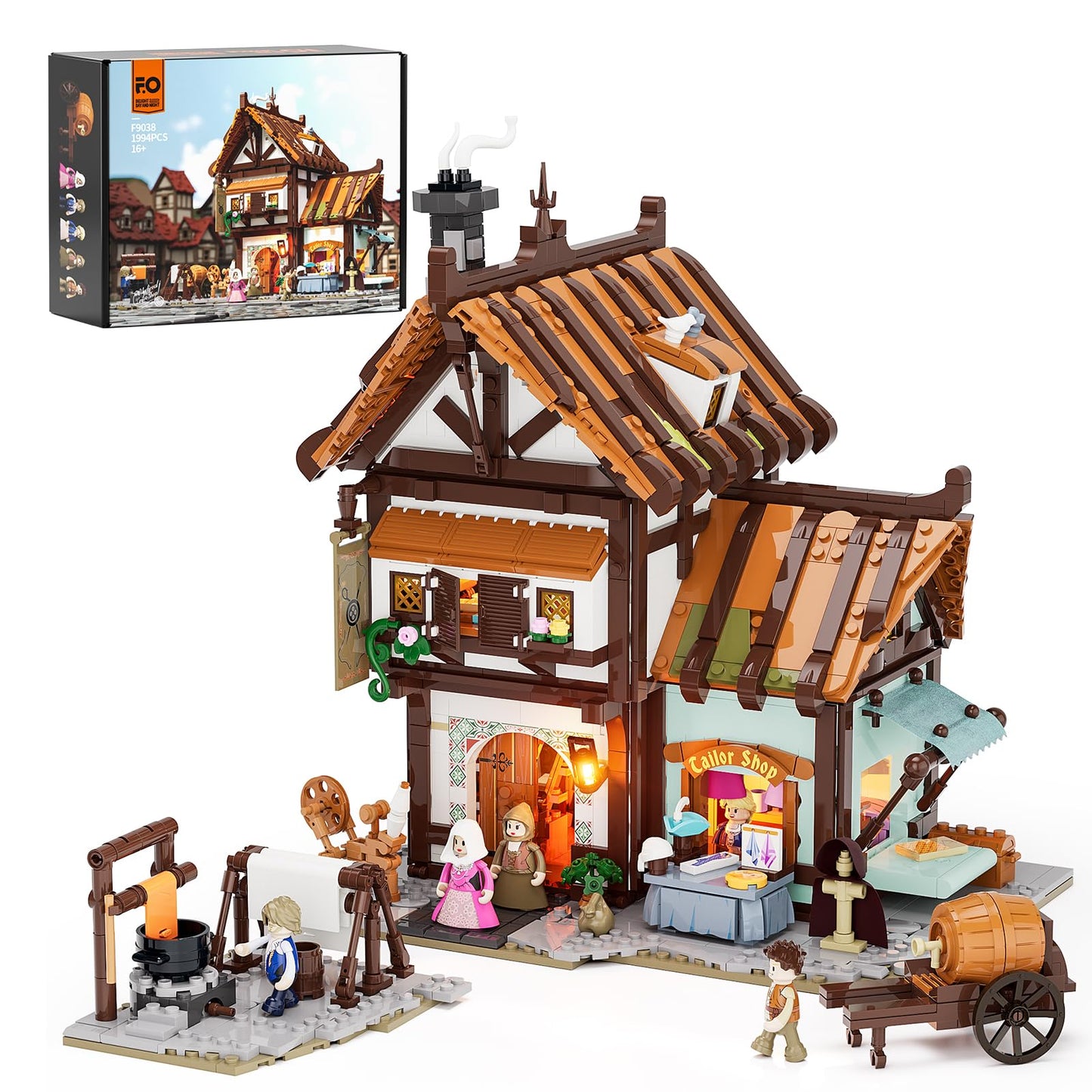 FUNWHOLE Medieval Tailor Shop Lighting Building Bricks Set – 1994 Pcs | Multi-Form Modular Studio