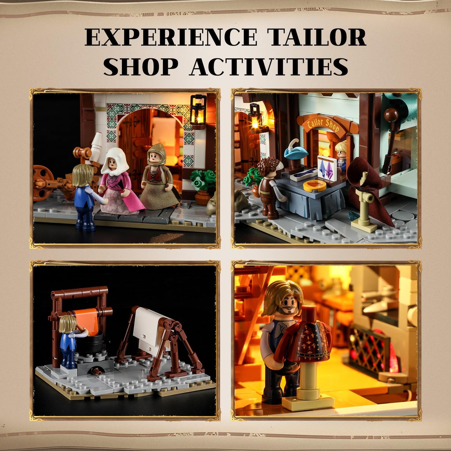 FUNWHOLE Medieval Tailor Shop Lighting Building Bricks Set – 1994 Pcs | Multi-Form Modular Studio