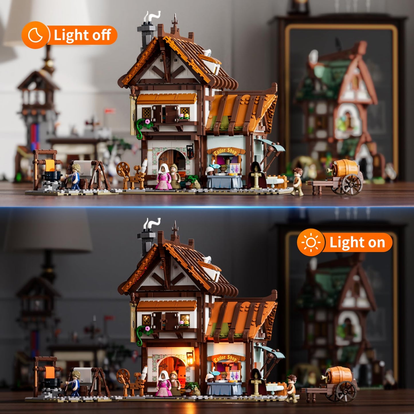 FUNWHOLE Medieval Tailor Shop Lighting Building Bricks Set – 1994 Pcs | Multi-Form Modular Studio