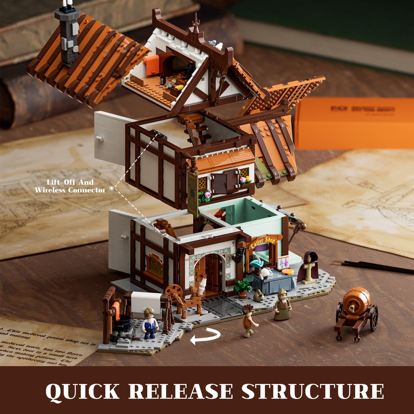 FUNWHOLE Medieval Tailor Shop Lighting Building Bricks Set – 1994 Pcs | Multi-Form Modular Studio