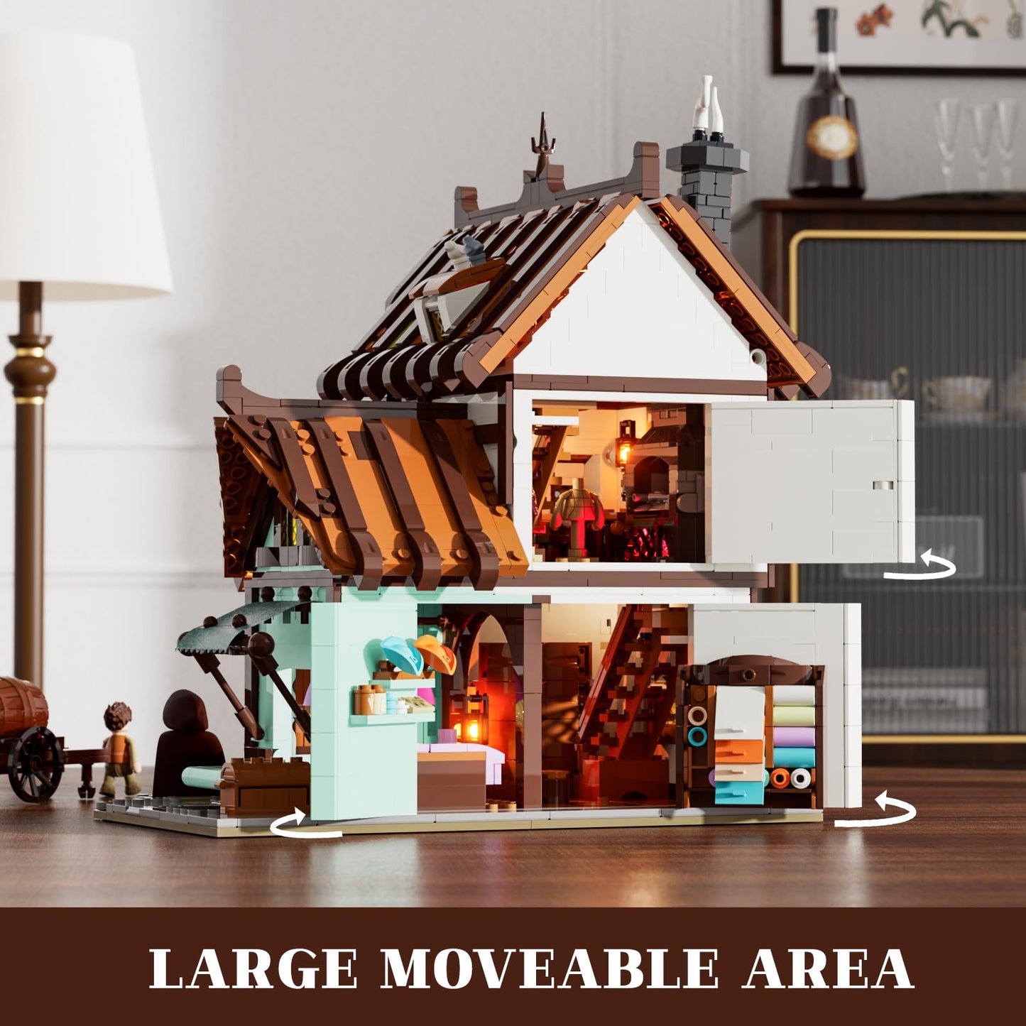 FUNWHOLE Medieval Tailor Shop Lighting Building Bricks Set – 1994 Pcs | Multi-Form Modular Studio