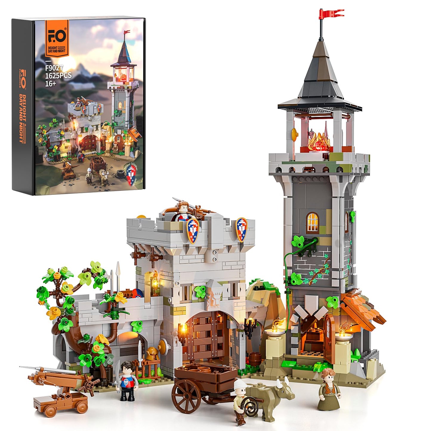 FUNWHOLE Medieval Watchtower Lighting Set – Guardiance Castle 1625 Pcs