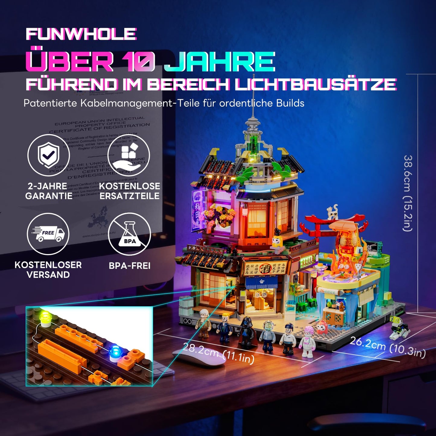 FUNWHOLE Cyberpunk Japanese-Izakaya Lighting-Building Bricks Set | Neon City LED Model (1987 Pcs)