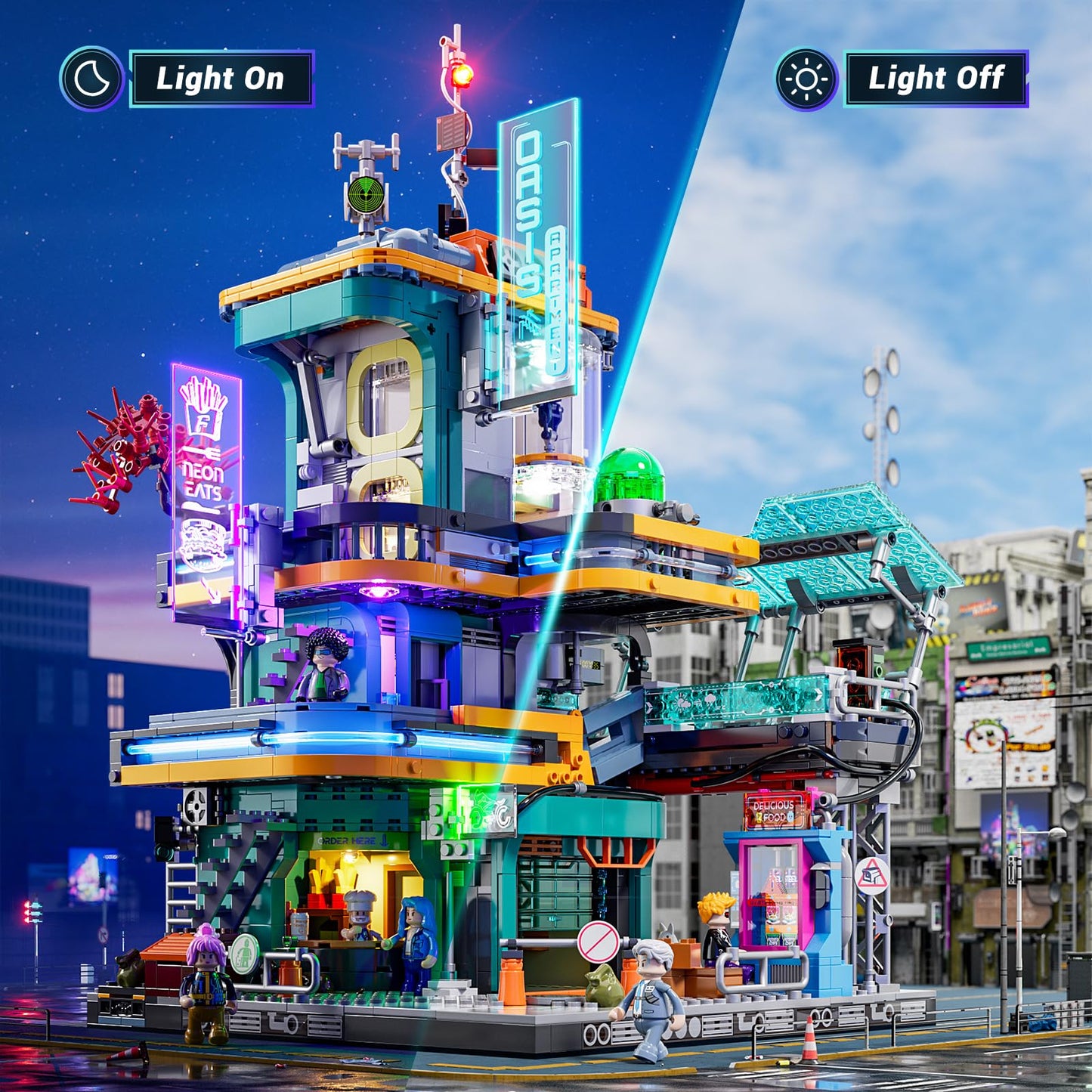 FUNWHOLE Cyberpunk Mansion Lighting Building-Bricks Set – 2524 Pcs Future City Modular Buildings