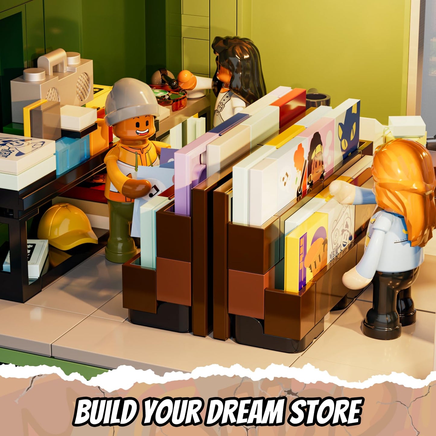 FUNWHOLE Street Fusion Record Store Lighting Bricks Set – 1980 Pcs
