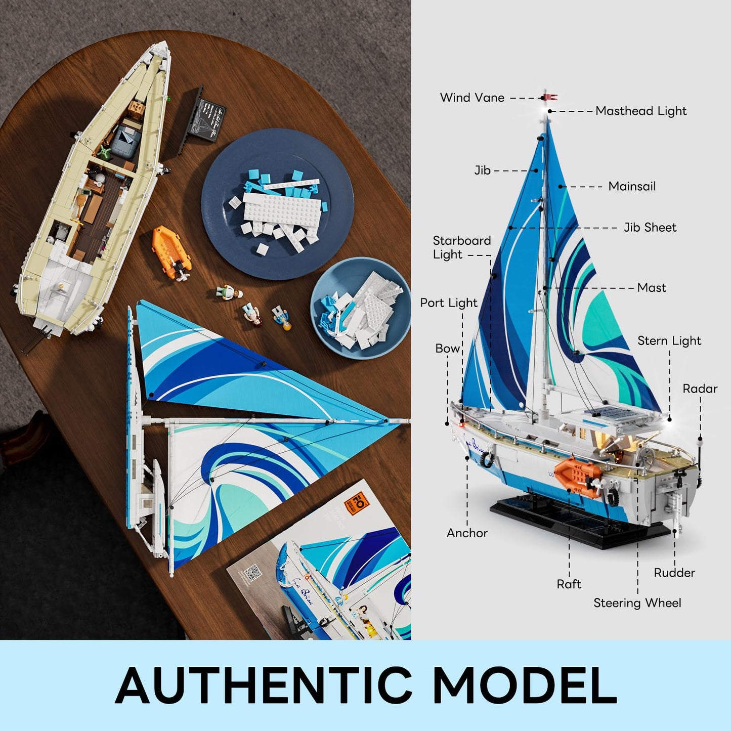 FUNWHOLE Sailboat La Brisa Lighting Building-Bricks Set — 1640-Piece Display Model for Adults