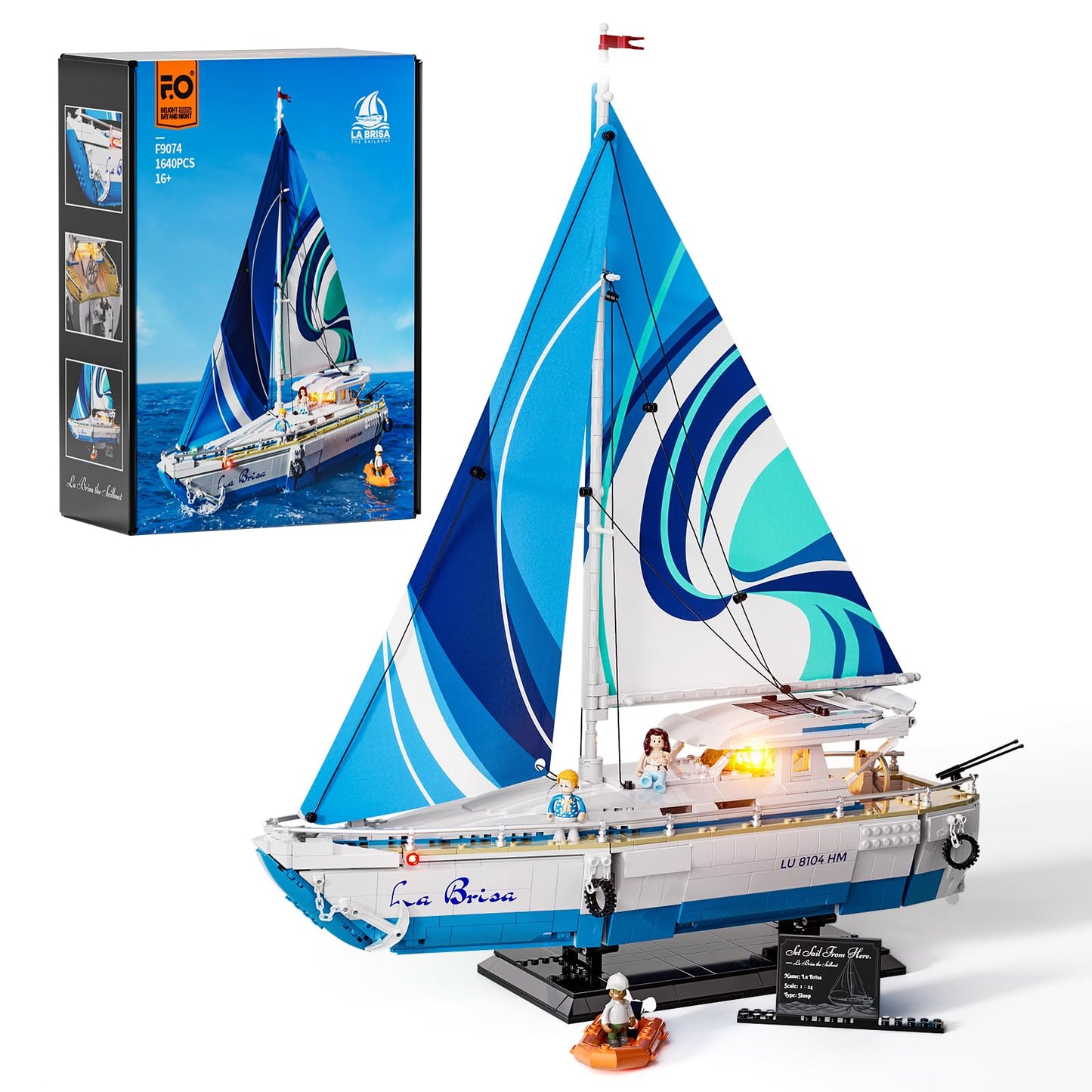 FUNWHOLE Sailboat La Brisa Lighting Building-Bricks Set — 1640-Piece Display Model for Adults