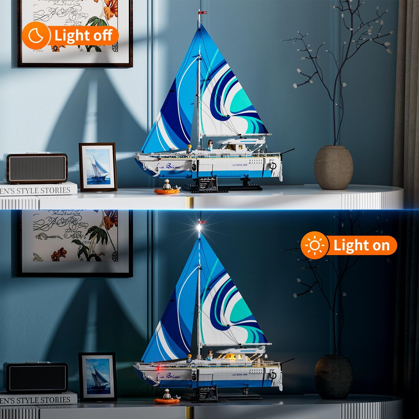 FUNWHOLE Sailboat La Brisa Lighting Building-Bricks Set — 1640-Piece Display Model for Adults