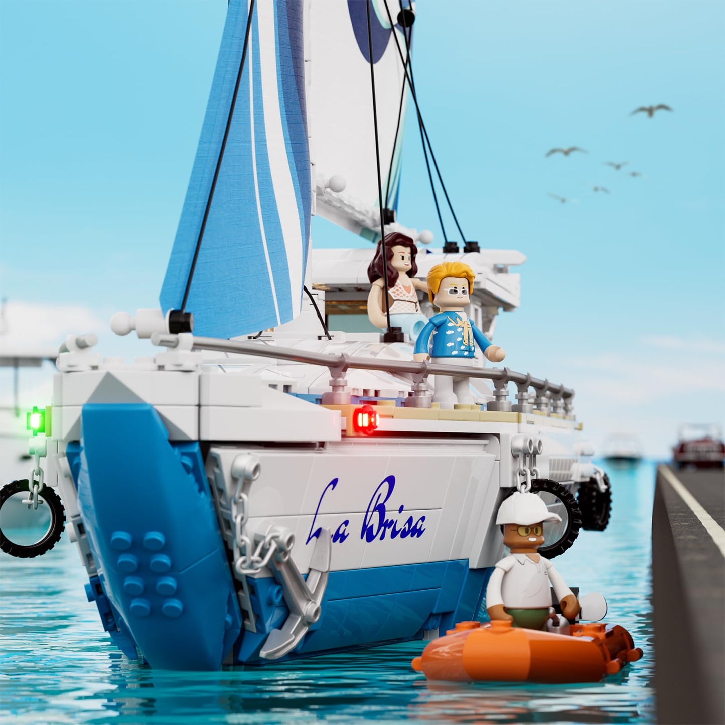 FUNWHOLE Sailboat La Brisa Lighting Building-Bricks Set — 1640-Piece Display Model for Adults