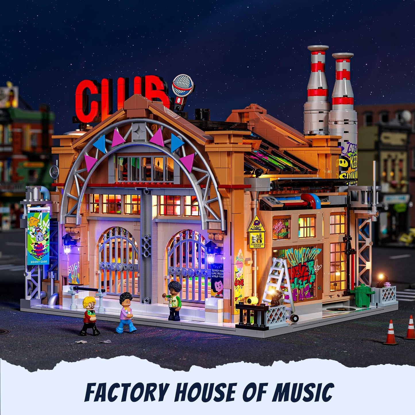 FUNWHOLE Factory House of Music Lighting Bricks Set – Street Fusion City Club Kit (2654 Pcs)