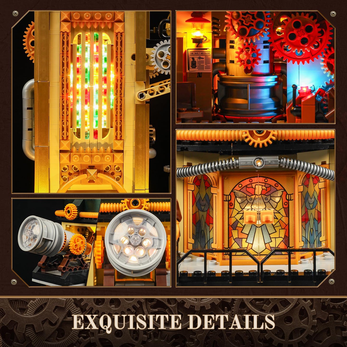 FUNWHOLE Steampunk Observatory Tower Lighting Set – 2744-Piece Astronomy Display for Adults