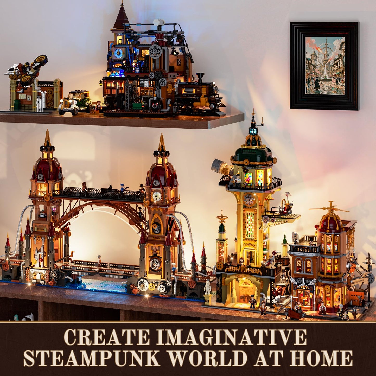 FUNWHOLE Steampunk Observatory Tower Lighting Set – 2744-Piece Astronomy Display for Adults