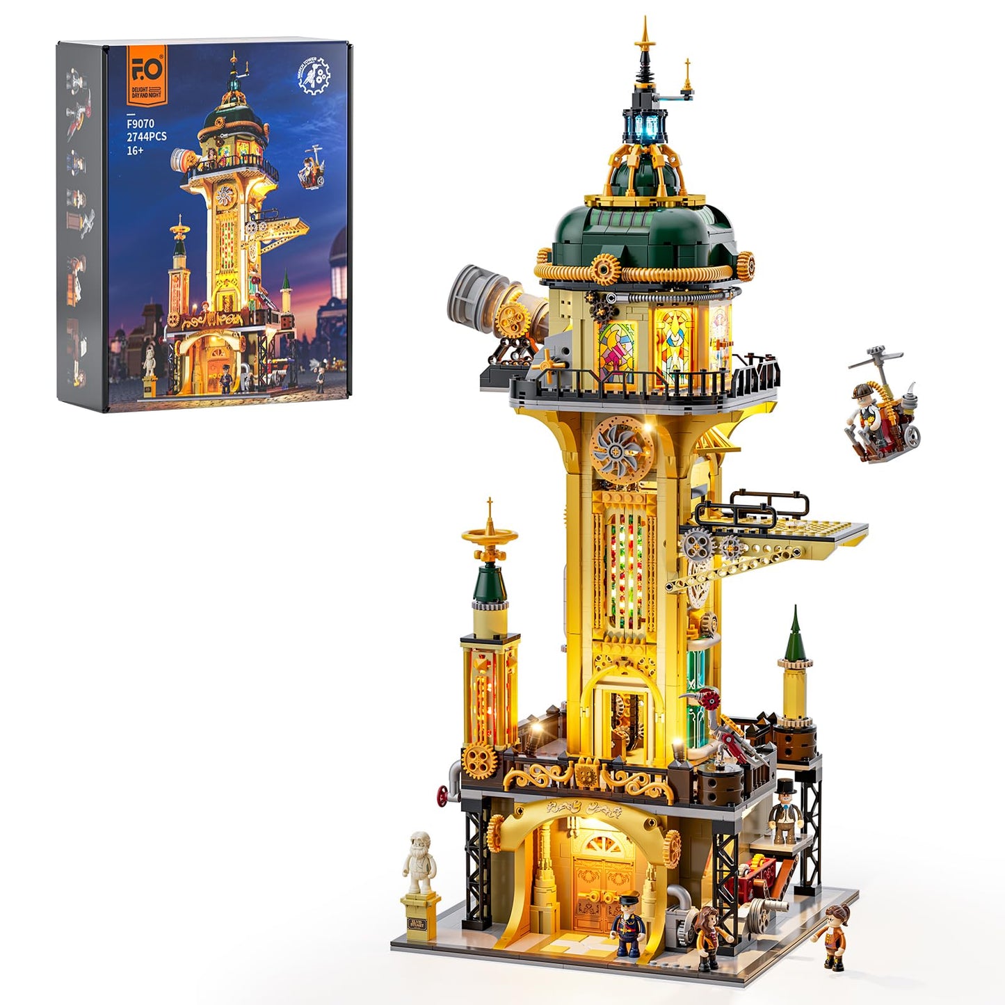 FUNWHOLE Steampunk Observatory Tower Lighting Set – 2744-Piece Astronomy Display for Adults