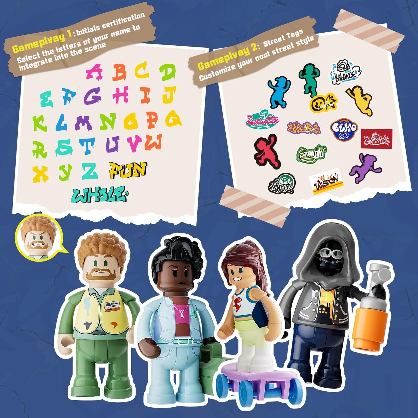 FUNWHOLE Graffiti Bus Stop Building Bricks Set - 514-Pc Modular Street Diorama