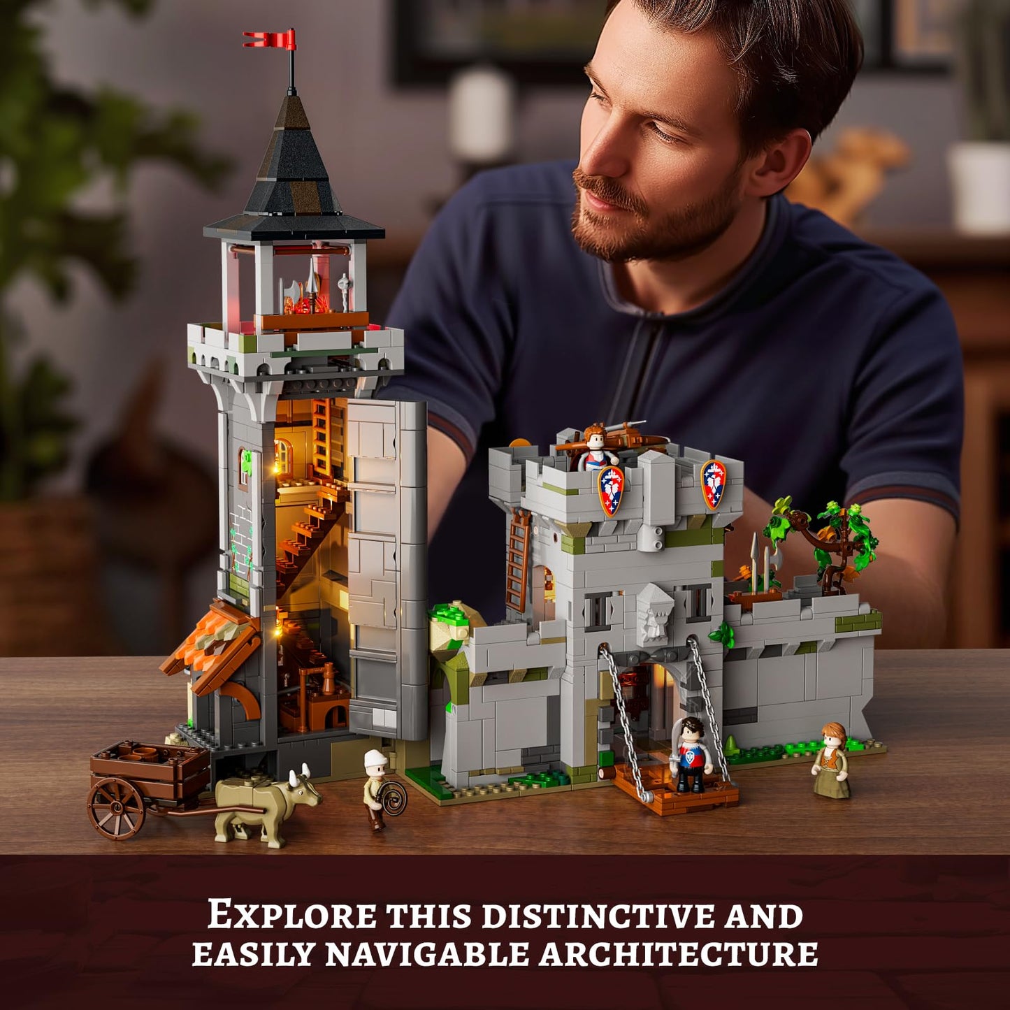 FUNWHOLE Medieval Watchtower Lighting Set – Guardiance Castle 1625 Pcs