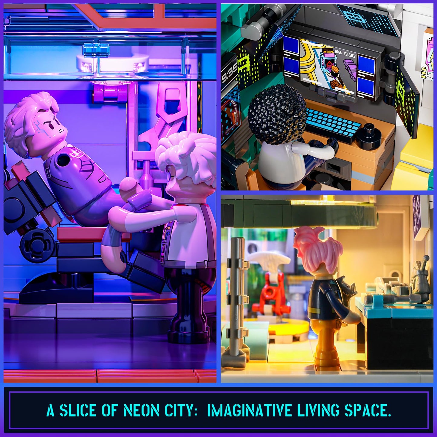 FUNWHOLE Cyberpunk Mansion Lighting Building-Bricks Set – 2524 Pcs Future City Modular Buildings