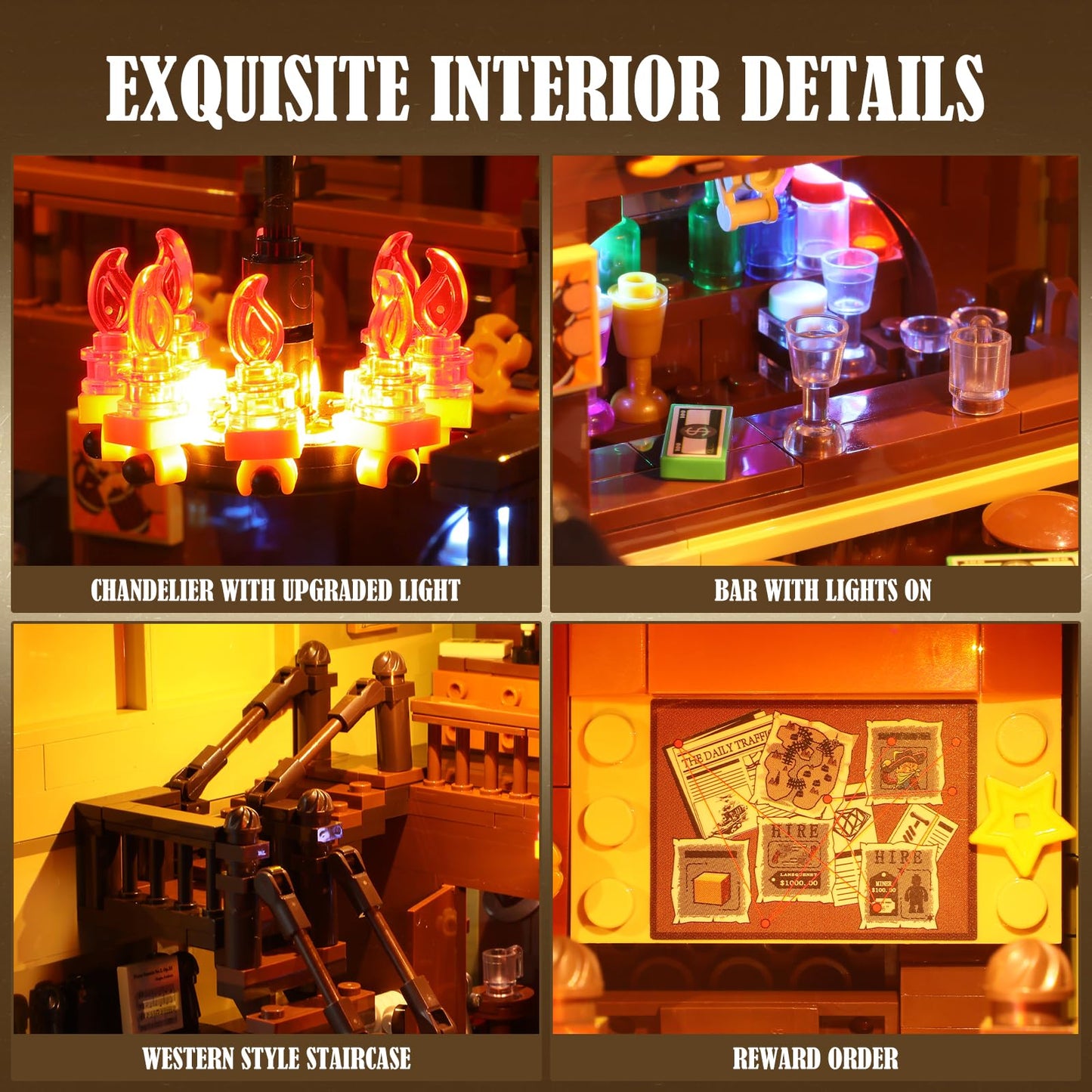 FUNWHOLE Western-Saloon Lighting Building-Bricks Set – 2026 Pcs for Adults & Teens