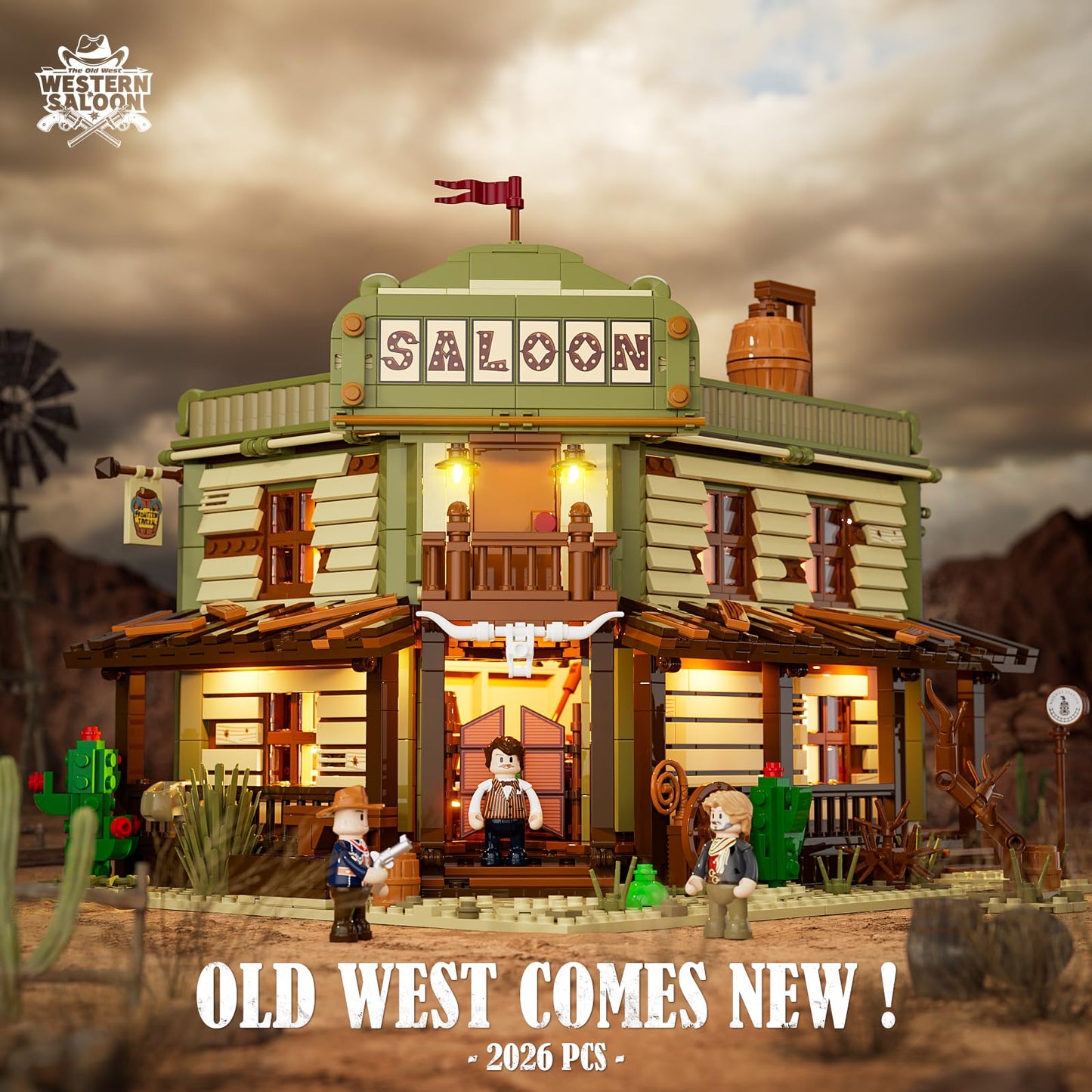 FUNWHOLE Western-Saloon Lighting Building-Bricks Set – 2026 Pcs for Adults & Teens