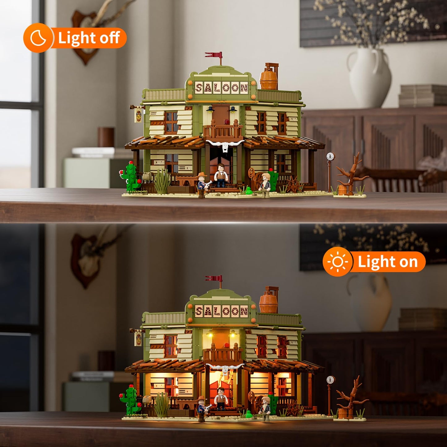FUNWHOLE Western-Saloon Lighting Building-Bricks Set – 2026 Pcs for Adults & Teens