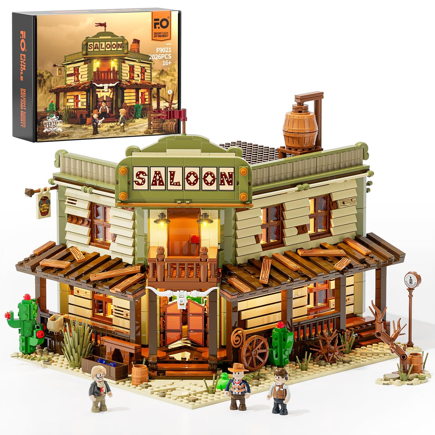 FUNWHOLE Western-Saloon Lighting Building-Bricks Set – 2026 Pcs for Adults & Teens