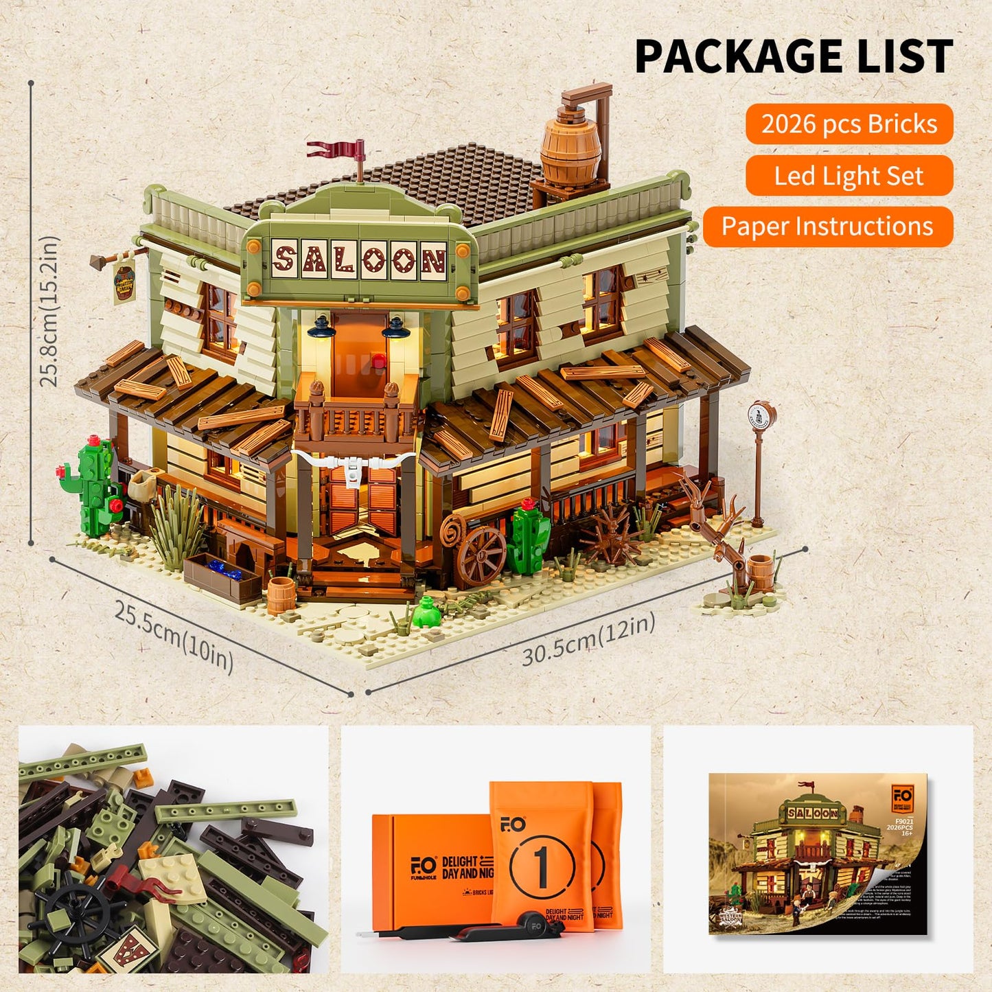 FUNWHOLE Western-Saloon Lighting Building-Bricks Set – 2026 Pcs for Adults & Teens