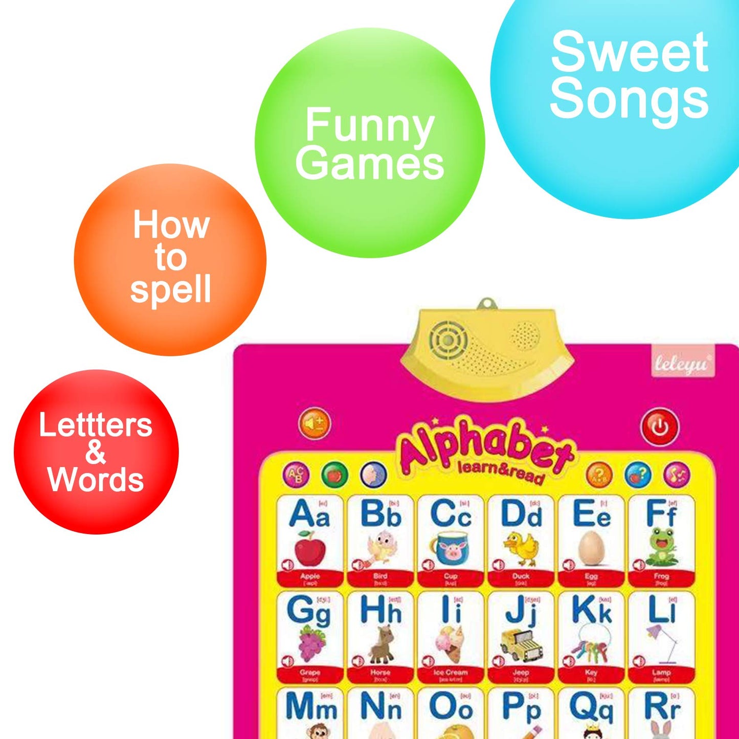 FUNWISH 4-Pack Electronic Interactive Alphabet Wall Chart for Kids – ABC Learning Poster