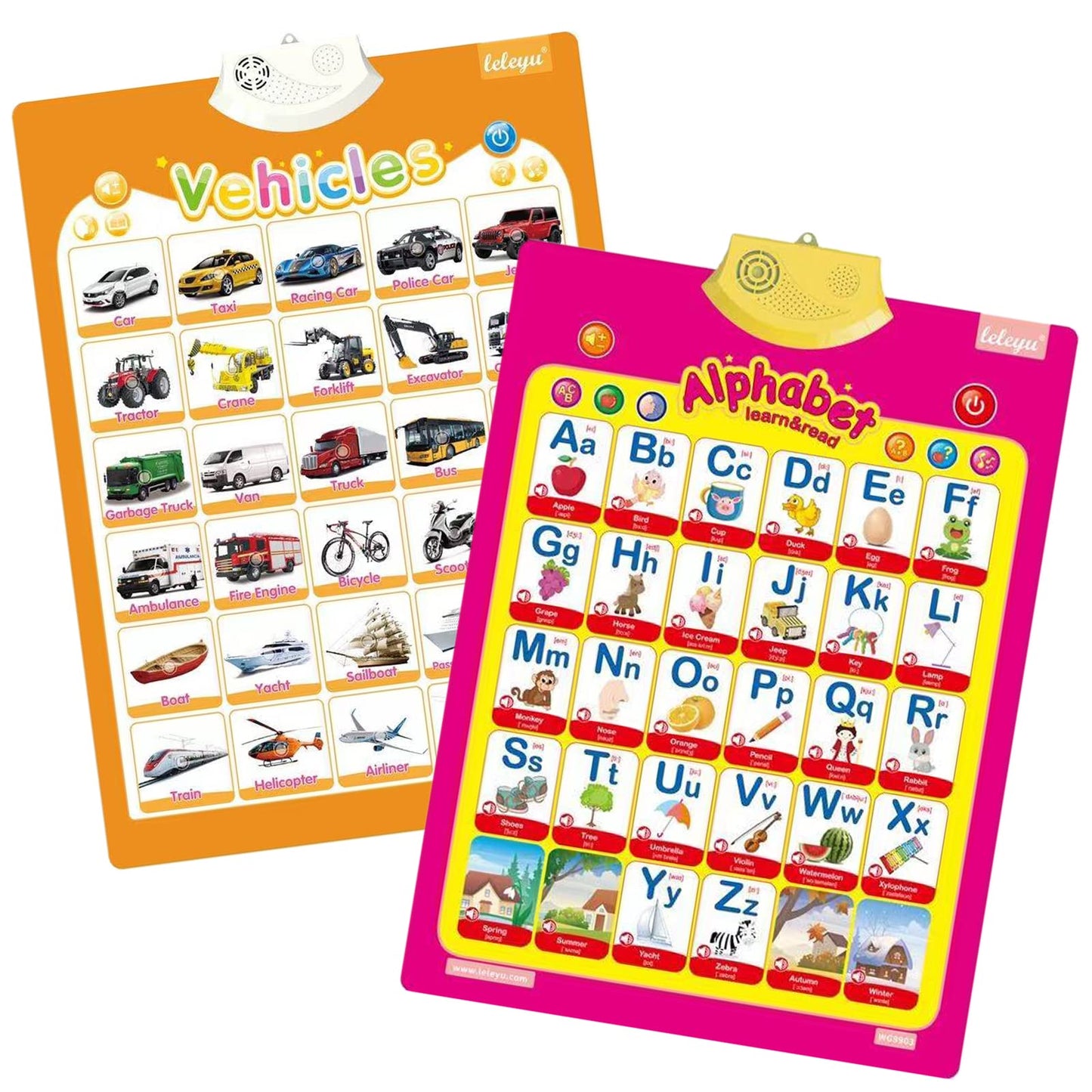FUNWISH 4-Pack Electronic Interactive Alphabet Wall Chart for Kids – ABC Learning Poster