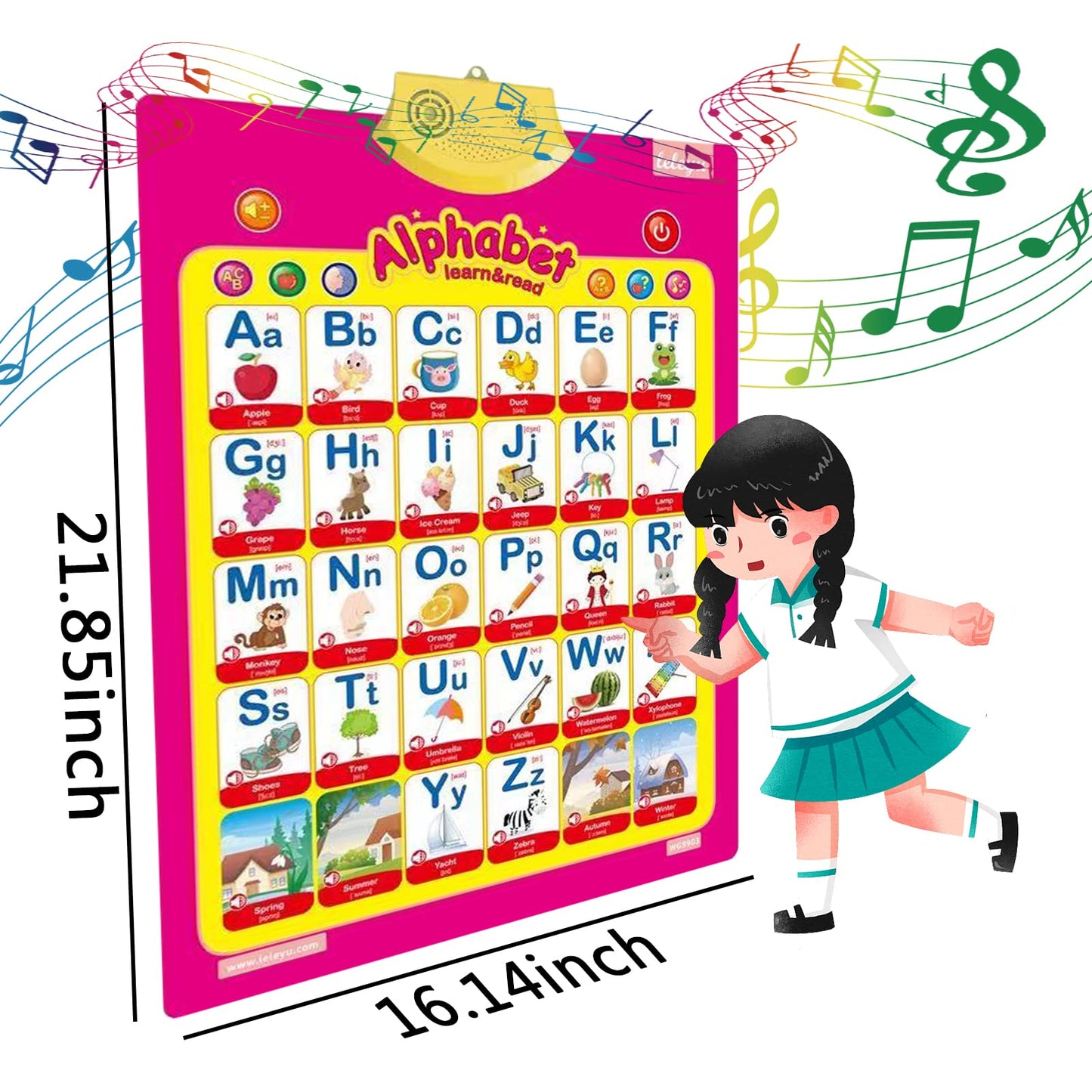 FUNWISH 4-Pack Electronic Interactive Alphabet Wall Chart for Kids – ABC Learning Poster