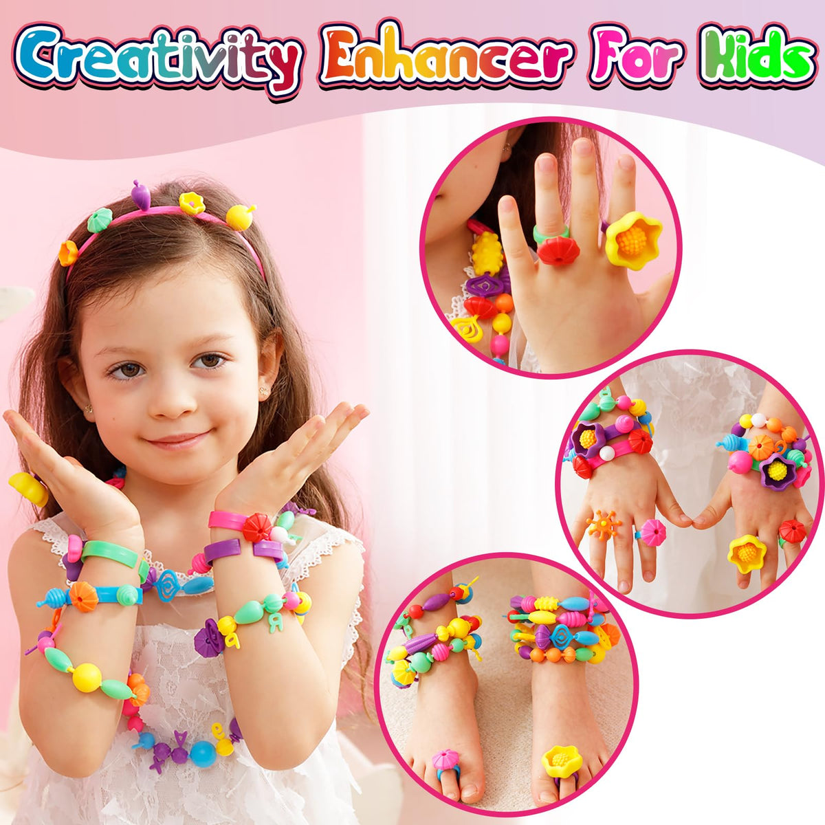 FUNZBO 650pcs Pop Beads – Jewelry Making Kit for Kids Aged 3-8 | Creative Bracelets & Necklaces
