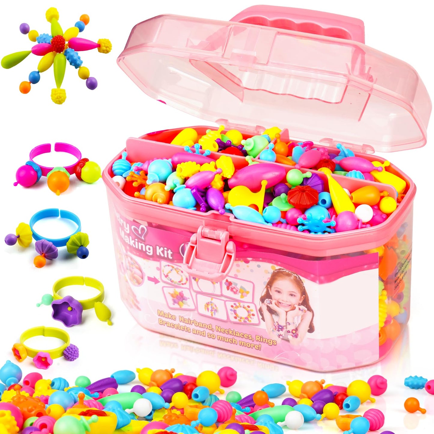 FUNZBO 650pcs Pop Beads – Jewelry Making Kit for Kids Aged 3-8 | Creative Bracelets & Necklaces