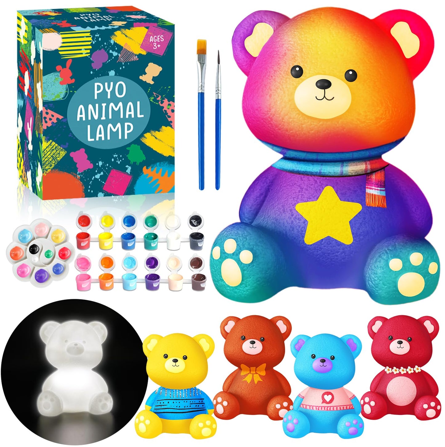 FUNZBO Paint Your Own Bear Lamp Kit – Creative Night Light Kit for Kids