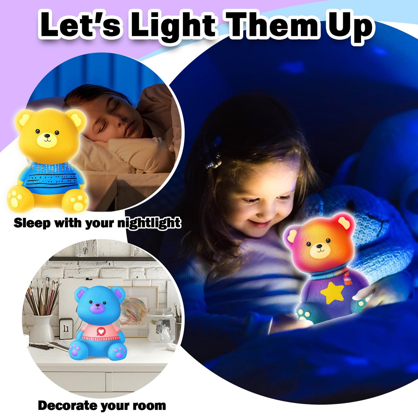 FUNZBO Paint Your Own Bear Lamp Kit – Creative Night Light Kit for Kids