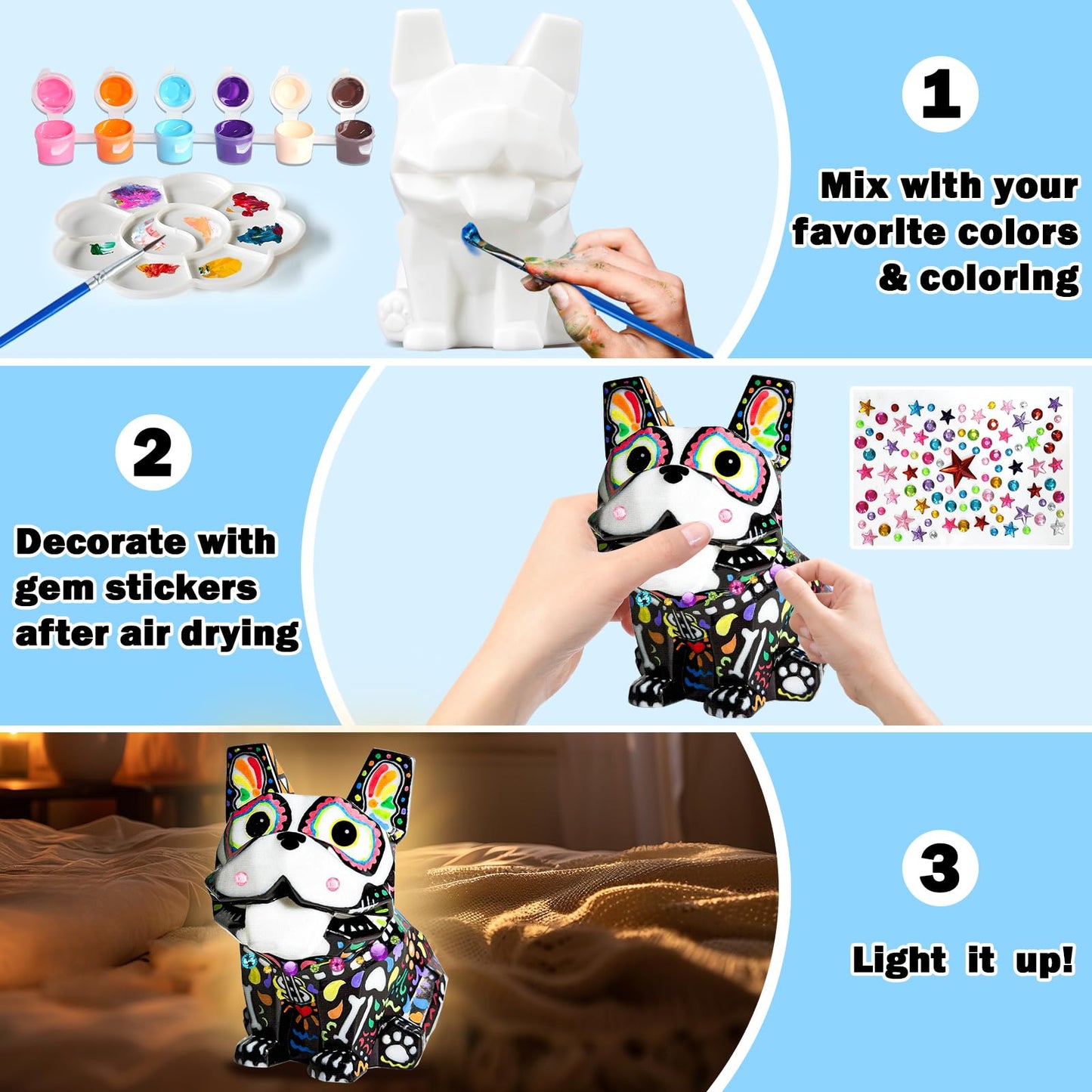 FUNZBO Paint Your Own Dog French Bulldog Lamp Kit – Kids DIY Night Light & Gift Idea