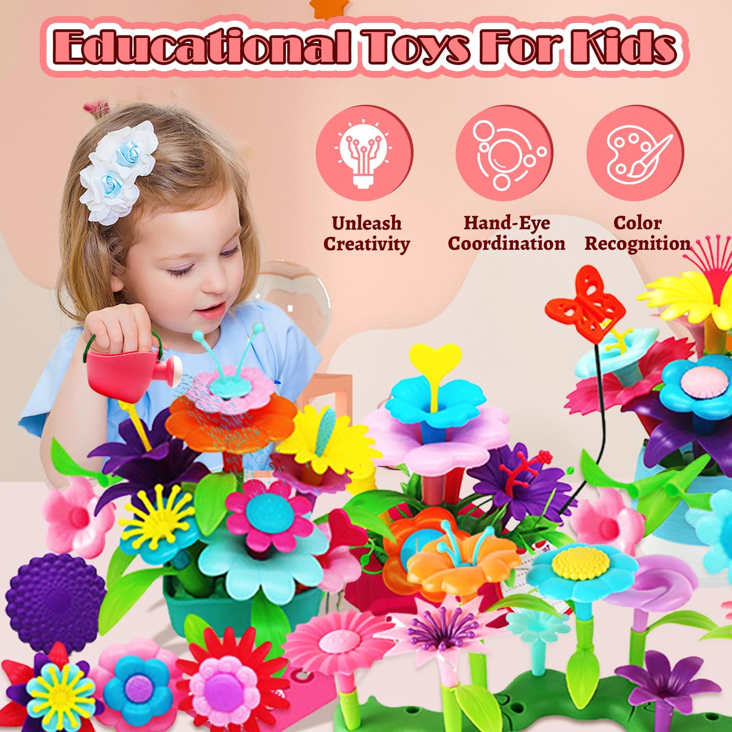 FUNZBO 99pcs Flower Garden Building Toys Set – STEM Montessori Educational Toy for Ages 3-9