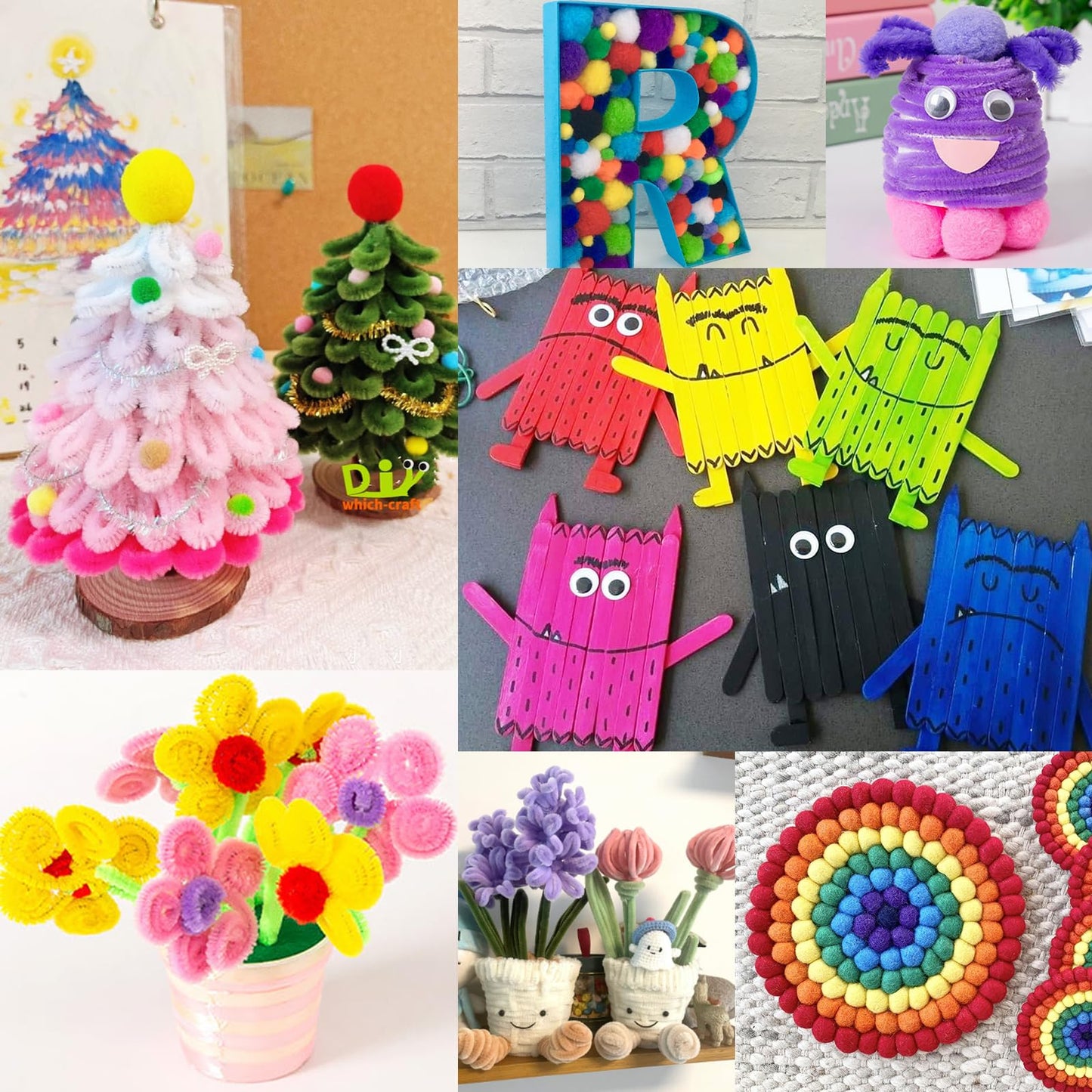 FUNZBO 1200+ Piece Craft Kit Set: Pipe Cleaners, Pom Poms & Popsicle Sticks for Kids Aged 4–8