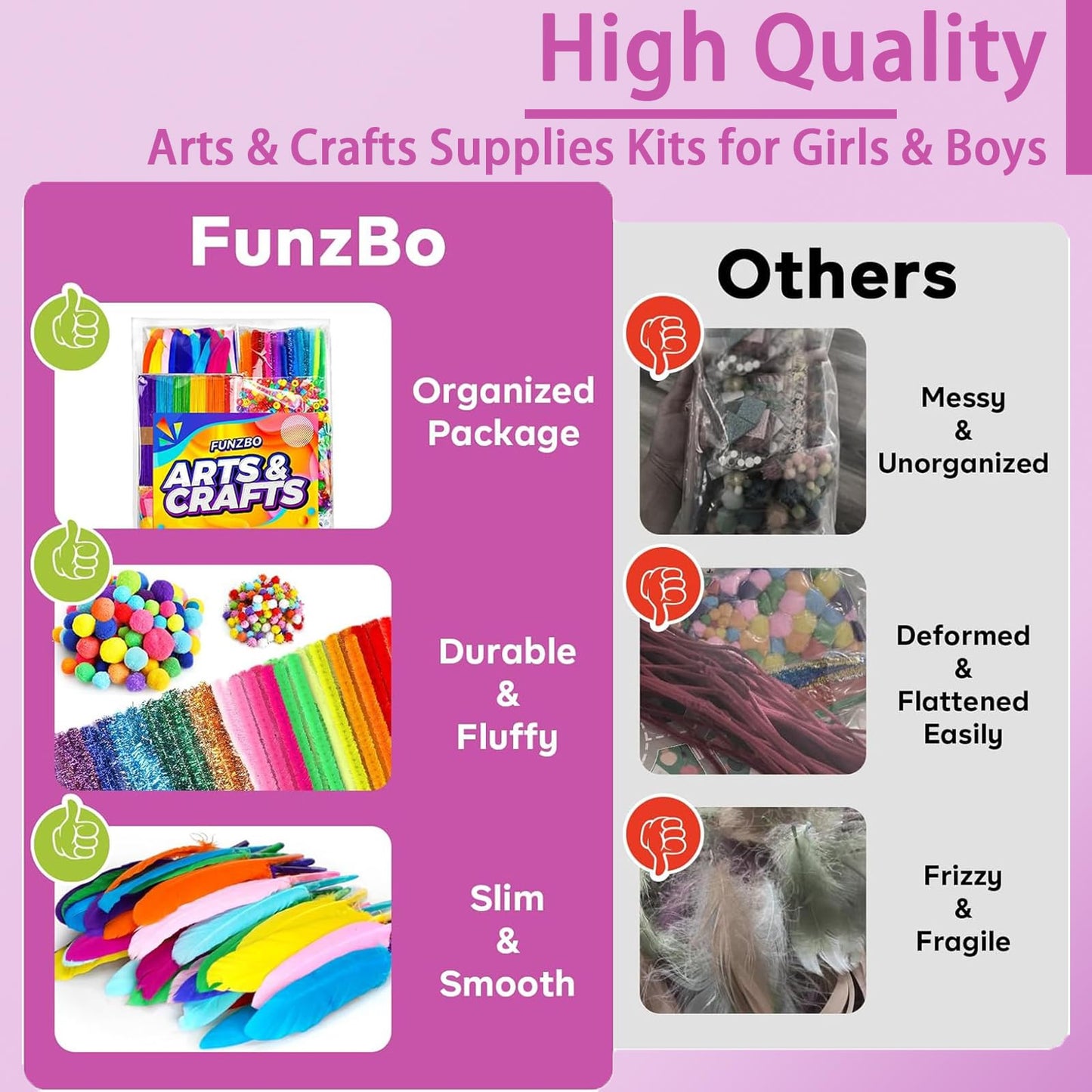 FUNZBO 1200+ Piece Craft Kit Set: Pipe Cleaners, Pom Poms & Popsicle Sticks for Kids Aged 4–8