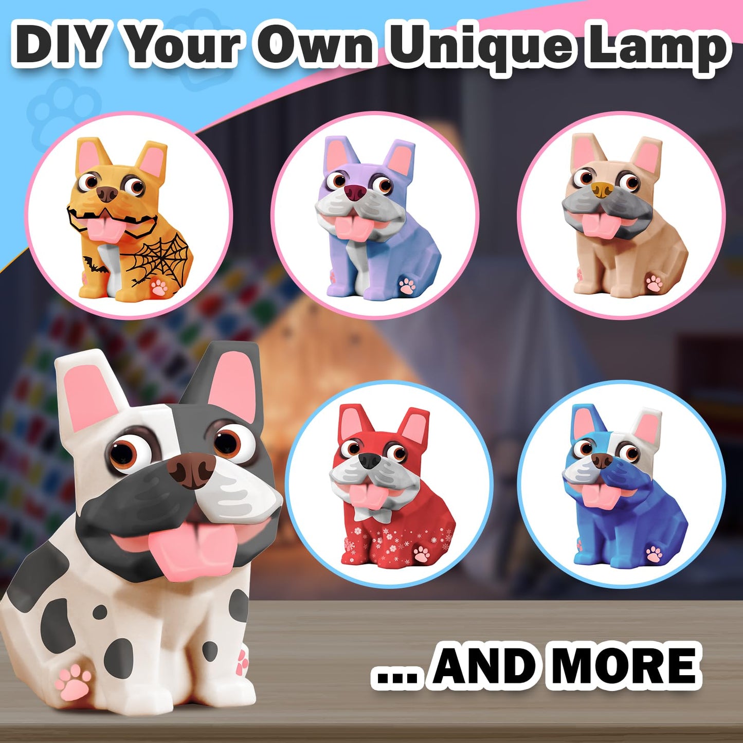 FUNZBO Paint Your Own Dog French Bulldog Lamp Kit – Kids DIY Night Light & Gift Idea