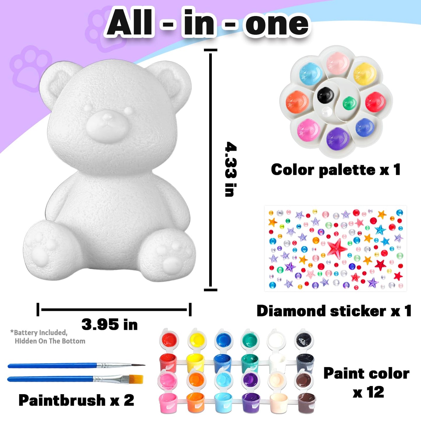 FUNZBO Paint Your Own Bear Lamp Kit – Creative Night Light Kit for Kids