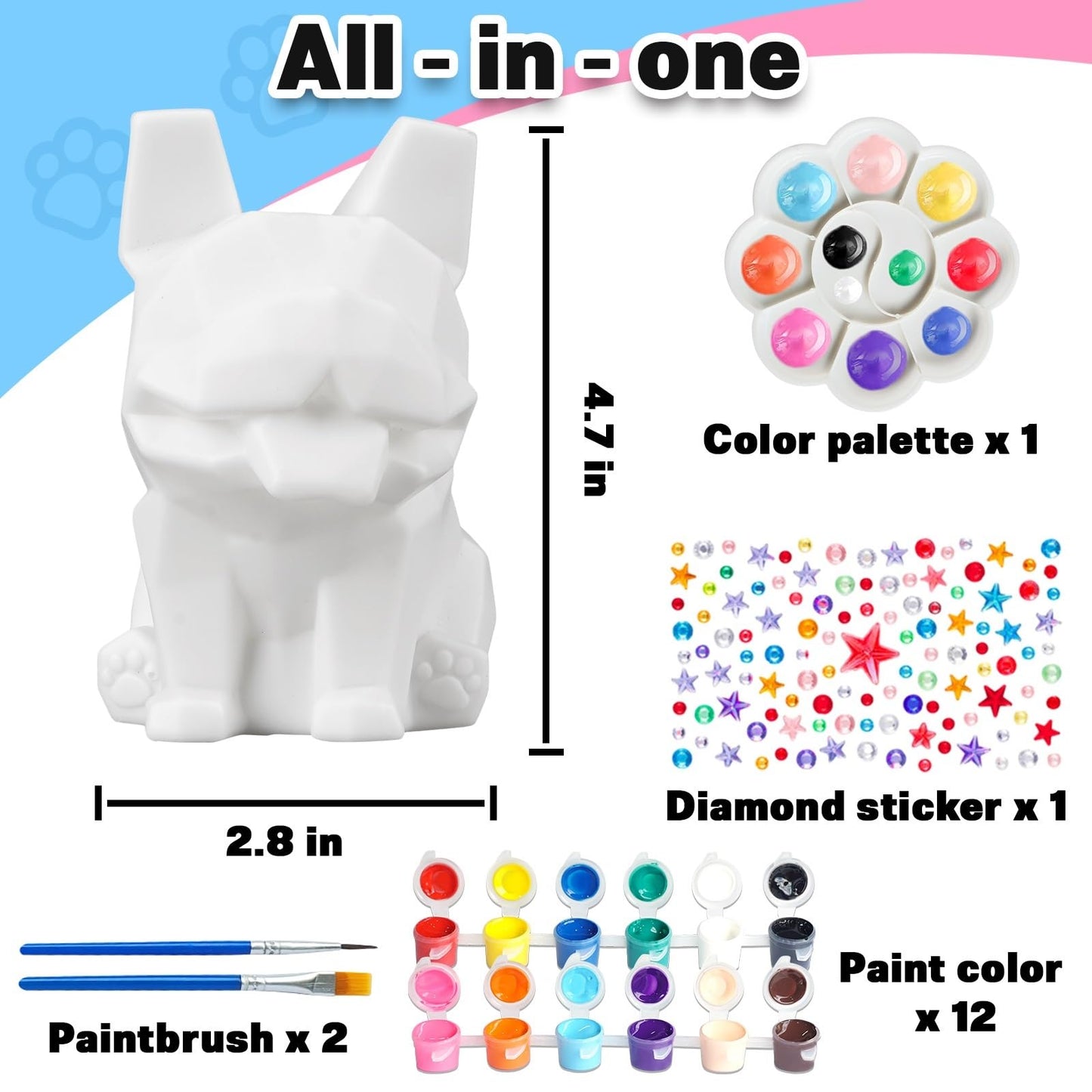 FUNZBO Paint Your Own Dog French Bulldog Lamp Kit – Kids DIY Night Light & Gift Idea