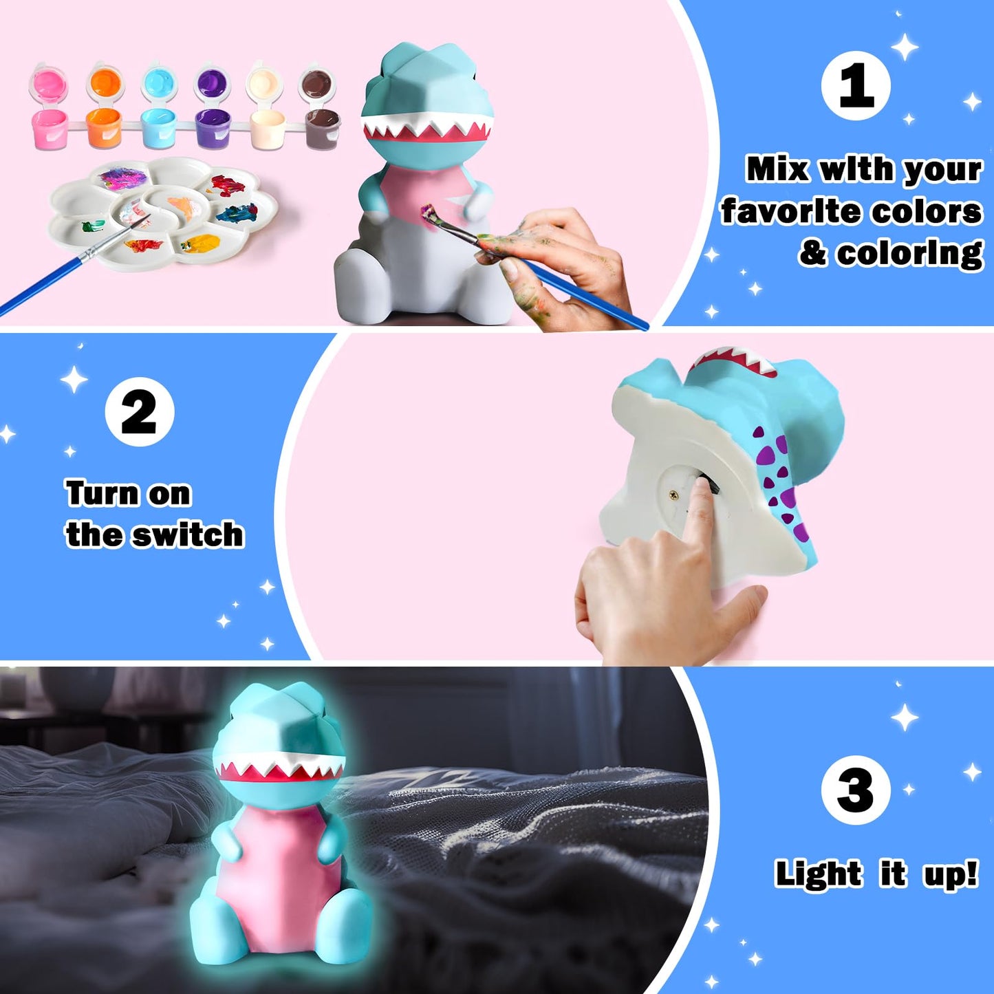 FUNZBO 4.3in Paint Your Own Dinosaur Lamp Kit – DIY Night Light for Kids