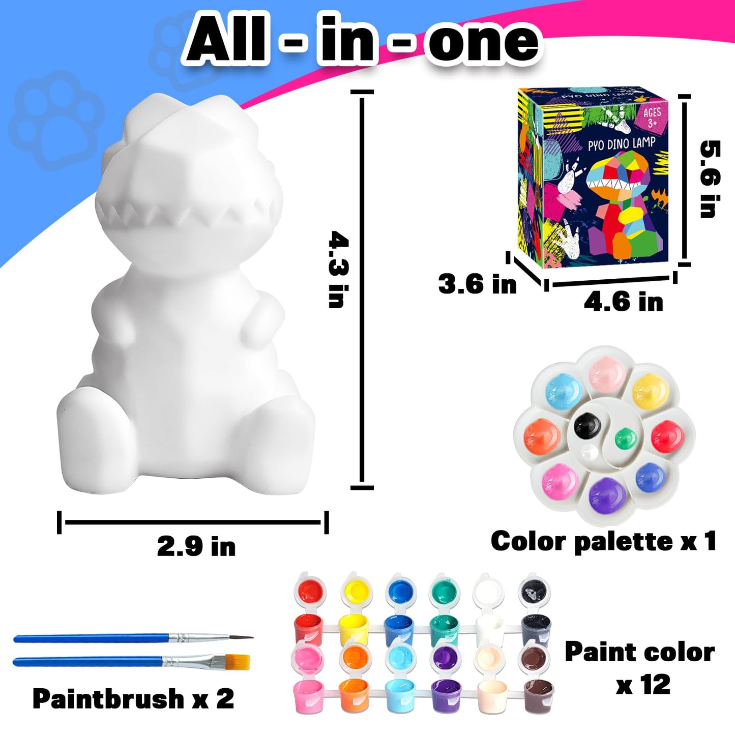 FUNZBO 4.3in Paint Your Own Dinosaur Lamp Kit – DIY Night Light for Kids