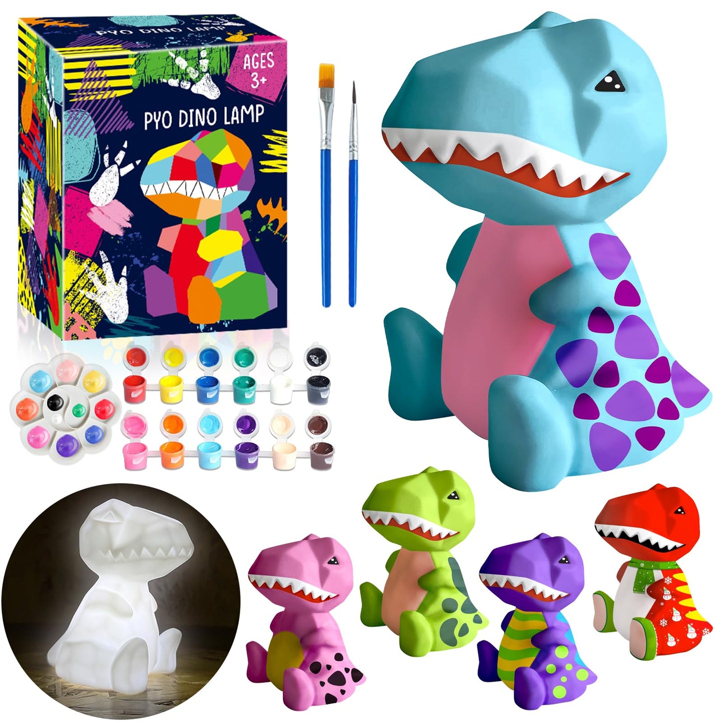 FUNZBO 4.3in Paint Your Own Dinosaur Lamp Kit – DIY Night Light for Kids