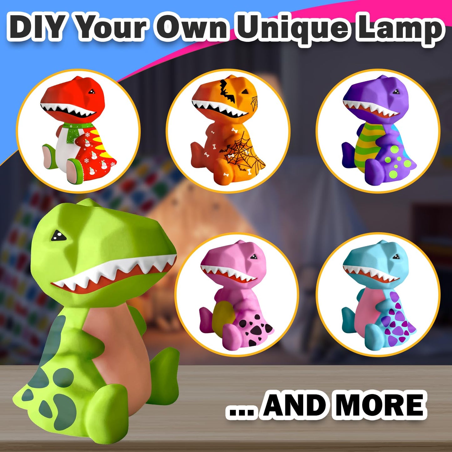 FUNZBO 4.3in Paint Your Own Dinosaur Lamp Kit – DIY Night Light for Kids