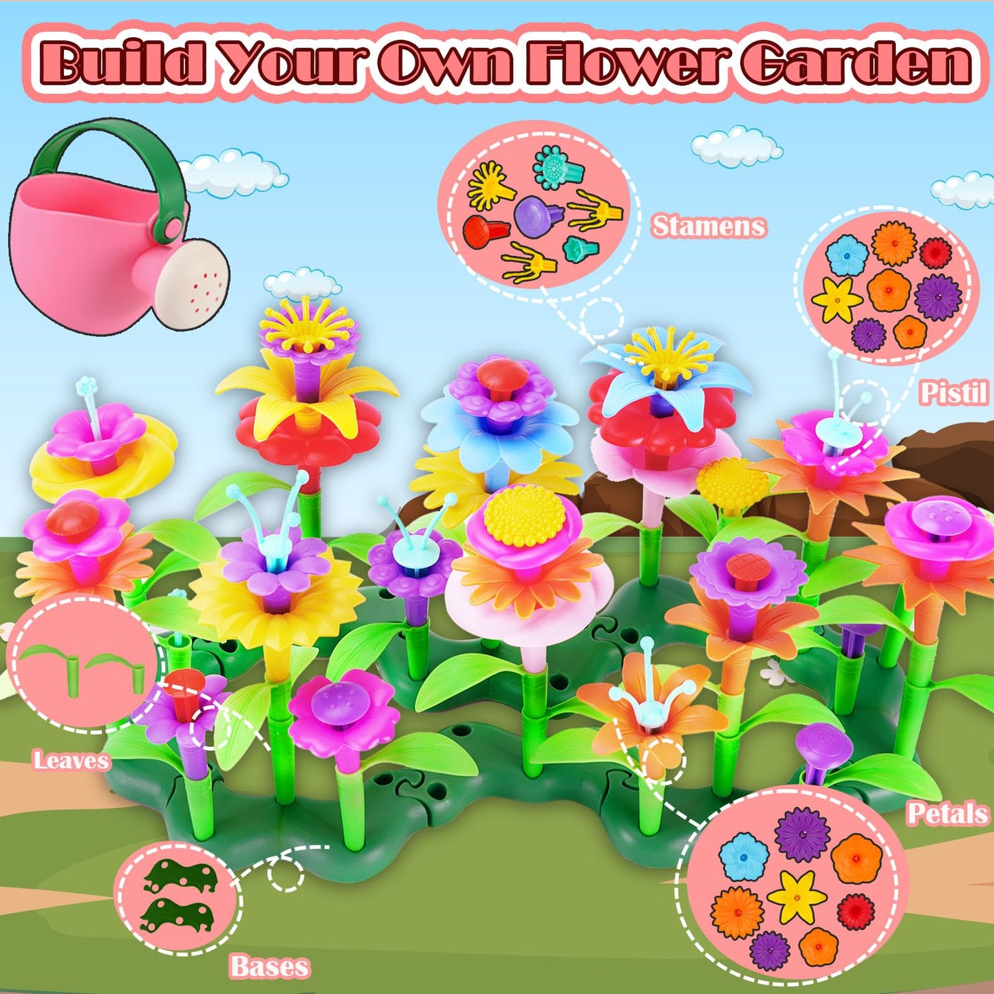 FUNZBO 99pcs Flower Garden Building Toys Set – STEM Montessori Educational Toy for Ages 3-9