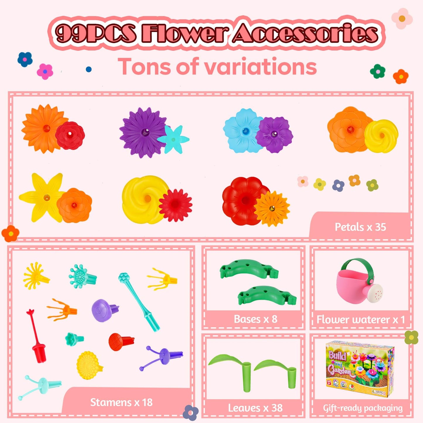 FUNZBO 99pcs Flower Garden Building Toys Set – STEM Montessori Educational Toy for Ages 3-9