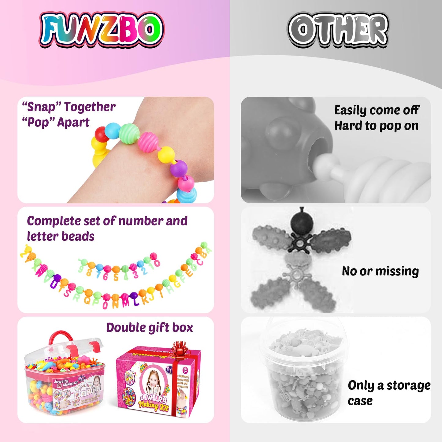 FUNZBO 520+ Snap Pop Beads Kit | Jewelry Craft for Kids Ages 3-8