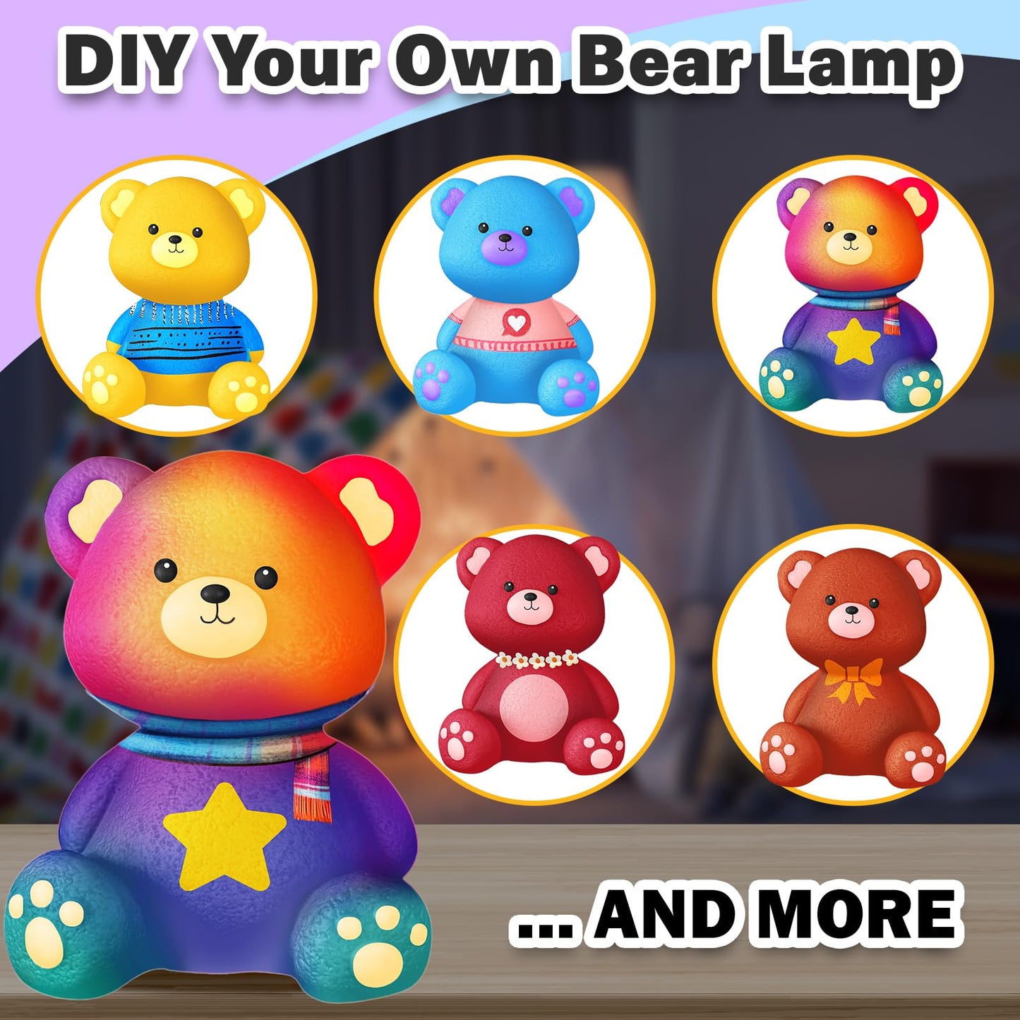FUNZBO Paint Your Own Bear Lamp Kit – Creative Night Light Kit for Kids