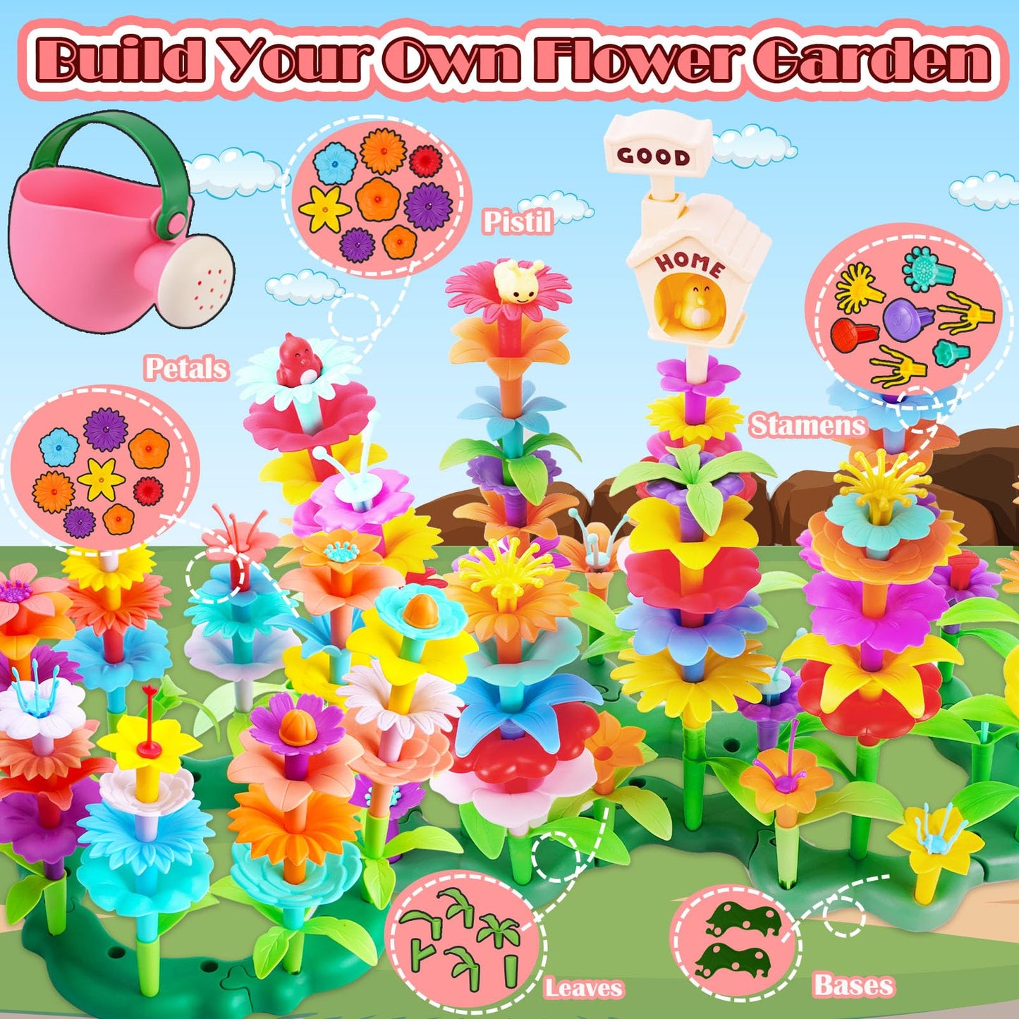 FUNZBO 138pcs Flower Garden Building Set – STEM Montessori Toy for Ages 2-8