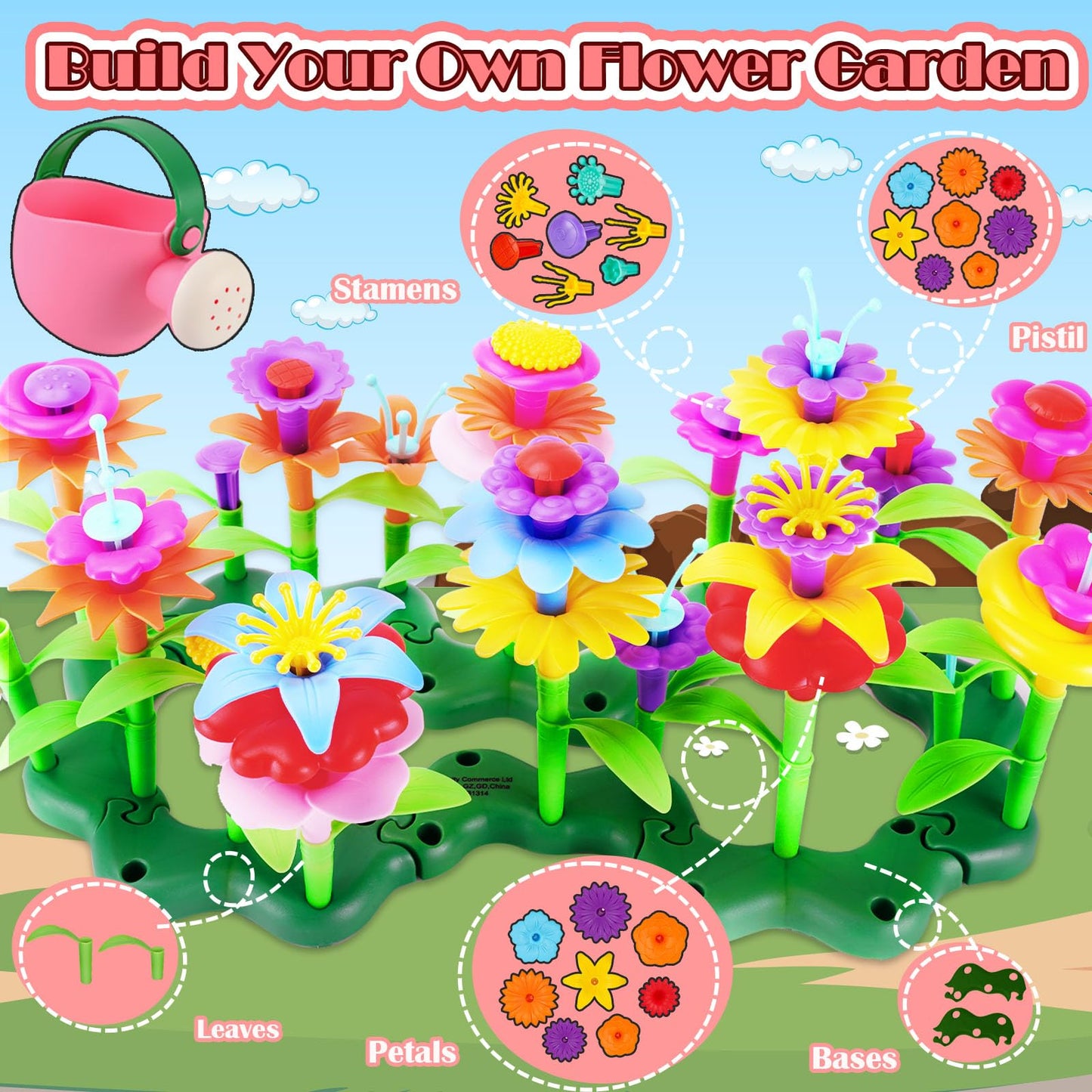 FUNZBO Flower Garden Building Toy Set - 109pcs STEM Montessori for Kids 2-8
