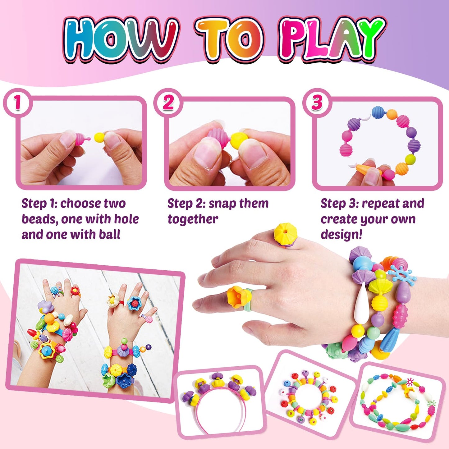 FUNZBO 850pcs Pop Beads Jewelry Making Kit for Kids - Snap, Create & Shine